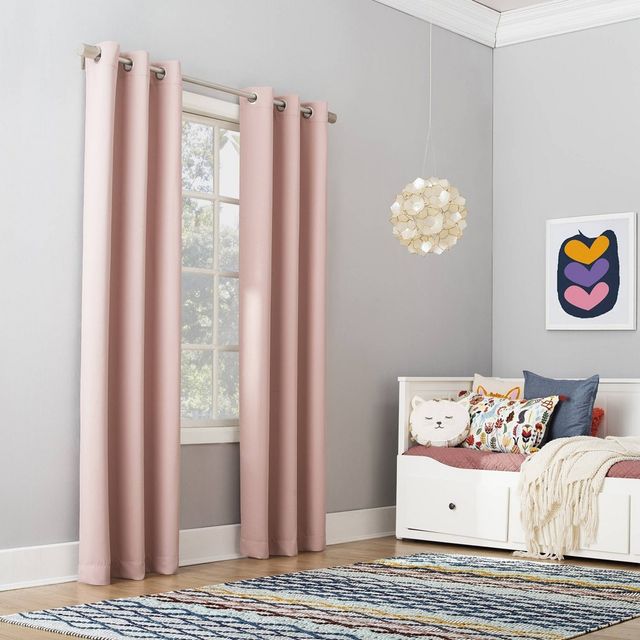 40x63 Sun Zero Blackout Riley Kids Bedroom Grommet Curtain Panel Blush