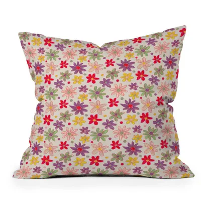 16x16 Laura Jane Kirton Retro Daisies Dots Square Throw Pillow Orange - Deny Designs