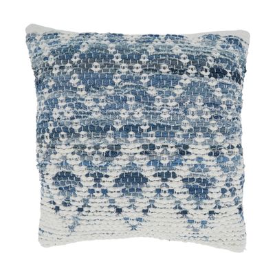 18x18 Diamond Design Chindi Square Pillow Cover Blue - Saro Lifestyle: Bohemian, Cotton, Zippered