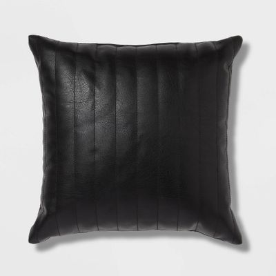 Square Faux Leather Channel Stitch Decorative Throw Pillow - Threshold