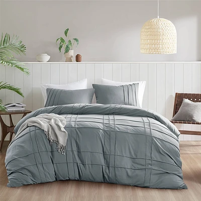 510 Design California King Porter Soft Washed Pleated Duvet Cover Set Blue/Gray