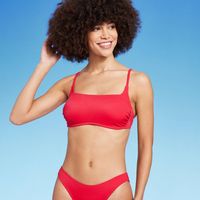 Women Ribbed Square Neck Bralette Bikini Top