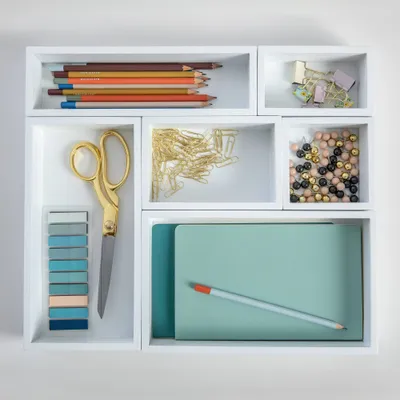 Martha Stewart 6 Compartment Wooden Desk Drawer Organizer Set White: Office Organization, Desk Organizer Drawers