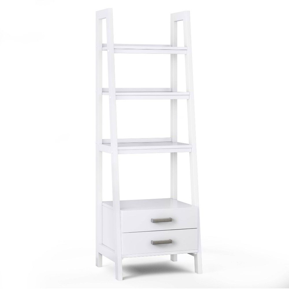 72 Hawkins Solid Wood Ladder Shelf with Nickel Hardware, 4 Shelves & 2 Drawers - WyndenHall