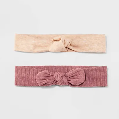 Baby Girls 2pk Cotton Soft Headband Set - Cat & Jack Cream/Pink Newborn