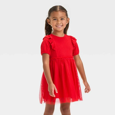 Toddler Girl Short Sleeve Knit Tulle Dre