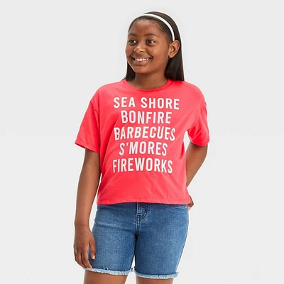 Girls Americana List Boxy Short Sleeve Graphic T-Shirt