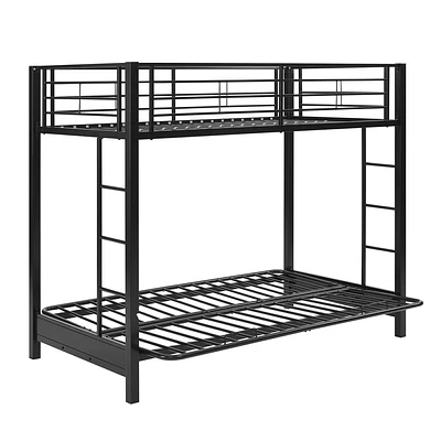 Twin Over Futon Analise Kids Metal Bunk Bed Black - Saracina Home: Built-In Ladder & Guard Rails, No Box Spring Needed