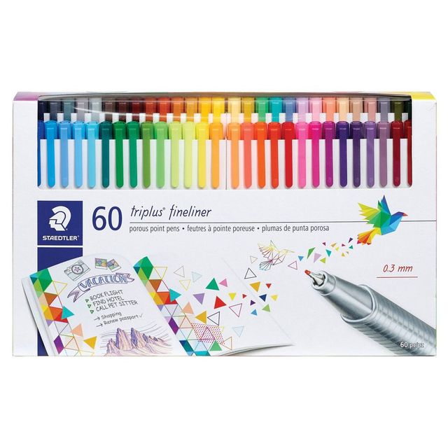 60pk Porous Point Pens Triplus Fineliner Multiple Colored Ink - Staedtler: Fine Point Art & Journaling Pens, 60 Count