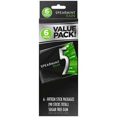 5 Gum Spearmint Rain Sugar Free Chewing Gum - 15ct