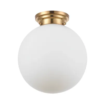 Portland 1-Light Matte Brass Semi-Flush Mount Ceiling Lighting with Opal Glass Shade - Globe Electric: ETL Listed, Metal Body, Dimmable