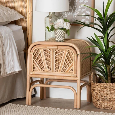 bali & pari Carabella Natural Rattan 1 Drawer Nightstand Natural: Handcrafted, Bohemian Design, Secure Storage