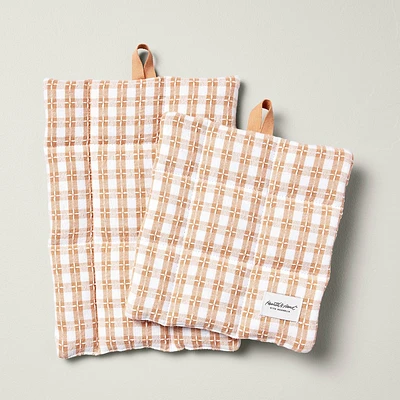 2pc Textured Gingham Potholder Set Blush - Hearth & Hand with Magnolia