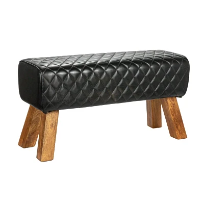 Storied Home Stitched Genuine Leather Bench Black