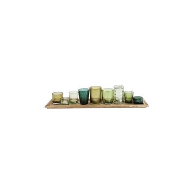 Storied Home Glass & Wood Candle Gift Set Green 22 in - Bohemian Charm, Mixed Holder Set