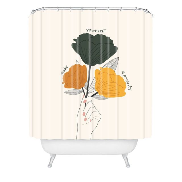 Oris Eddu Make Yourself A Priority Shower Curtain Off White - Deny Designs