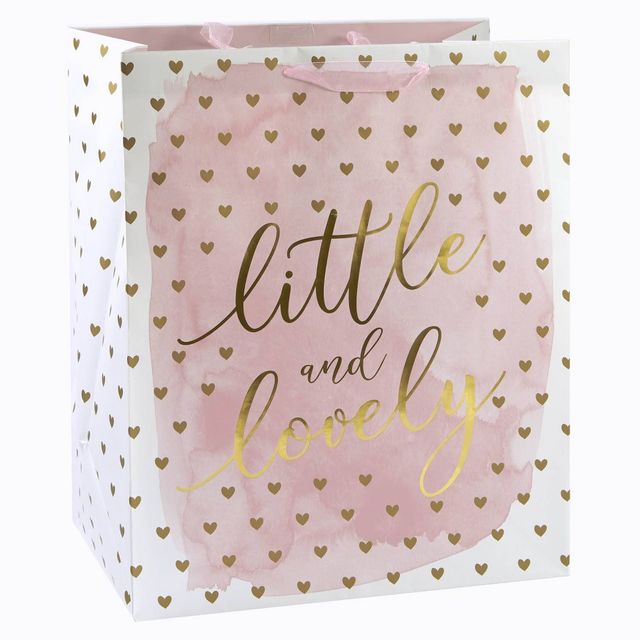 XLarge Little & Lovely Hearts Baby Shower Gift Bag Pink/Gold - Spritz