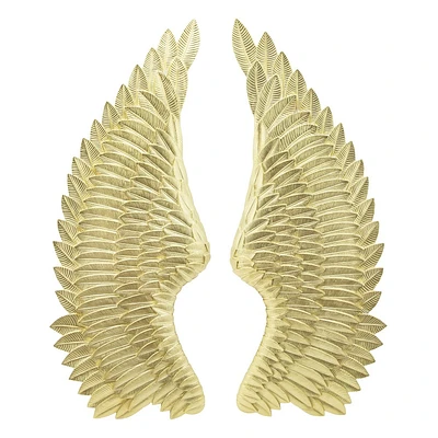 SAGEBROOK HOME (Set of 2) Resin Angel Wings Wall Accents Gold