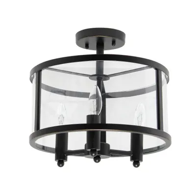 3-Light 13 Industrial Farmhouse Semi-flushmount Ceiling Light  - Lalia Home: UL Listed, E12 Base