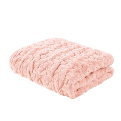 50x60 Ruched Faux Fur Throw Blanket Blush - Madison Park