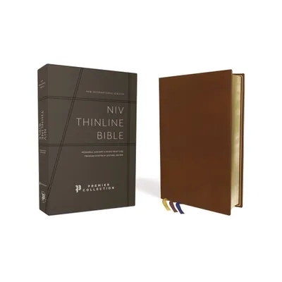 Niv, Thinline Bible, Premium Goatskin Leather, Brown, Premier Collection, Black Letter, Art Gilded Edges, Comfort Print - by Zondervan