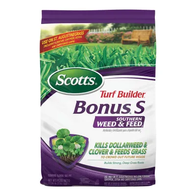 Scotts 5000 sq ft Turf Builder Bonus Southern Weed and Feed Fertilizer: Thickens Lawns, Controls Weeds