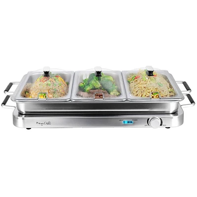 MegaChef 3-in-1 Electric Chaffing Buffet Server and Warming Tray with Triple 2.63 Quart Trays and 8.