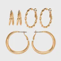 Twisted and Duo Hoop Earring Set 3pc