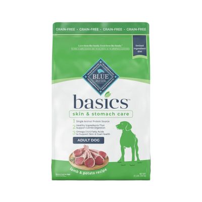 Blue Buffalo Basics Skin & Stomach Care Grain Free Natura; Lamb & Potato Recipe Adult Dry Dog Food - 22lbs