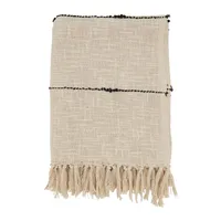 50x60 Chic Textured Striped Fringe Throw Blanket Natural - Saro Lifestyle