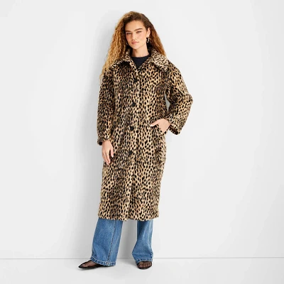 Womens Faux Fur Coat - Future Collective Brown Leopard Print