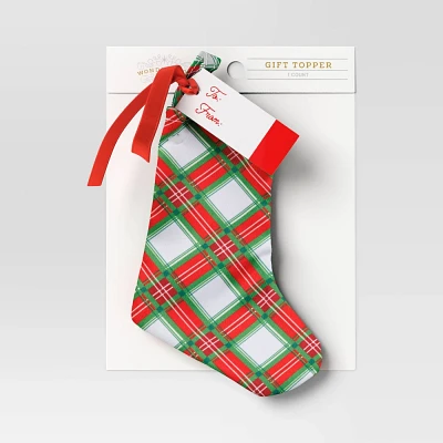 Mini Plaid Stocking Christmas Gift Topper Red/Green/White - Wondershop