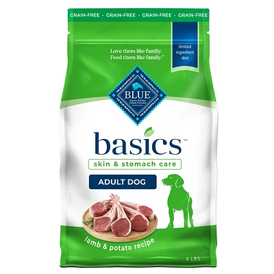 Blue Buffalo Basics Basics Skin & Stomach Care Grain Free Natural Lamb & Potato Recipe Adult Dry Dog Food - 4lbs