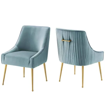 Set of 2 Discern Pleated Back Upholstered Performance Velvet Dining Chairs Light Blue - Modway