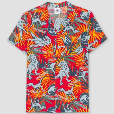 Mens Jurassic Park hort leeve Button-Down hirt - Red