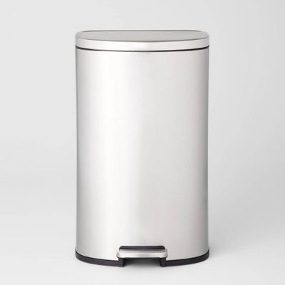 45L D Shape Step Trash Can - Brightroom: Stainless Steel, 13 Gallon, Kitchen Garbage Can, Smooth Finish, Indoor Use