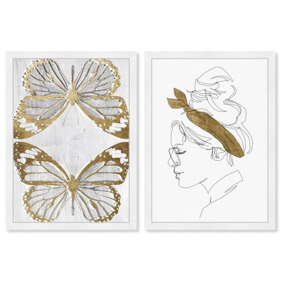 13 x 19 Simple and Clean Set Framed Wall Art Gold - Wynwood Studio: Modern Fashion Accessories, White Frame