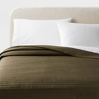 Full/Queen Washed Cotton Sateen Quilt Dark Olive Green - Threshold: OEKO-TEX Certified, 250 Thread Count