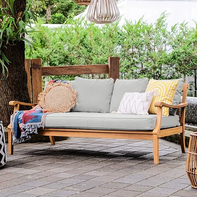 Cambridge Casual Robin Teak Wood Outdoor Sofa Daybed with Oyster Cushion: Weather-Resistant, Galvanized Steel Hardware, Foam Fill