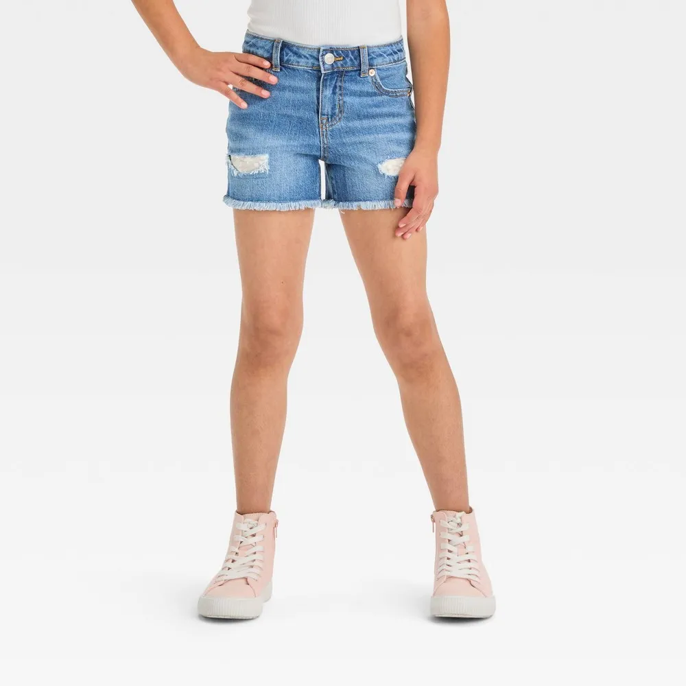 Girls Mid-Rise Cut-Off Destructed Jean Shorts