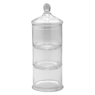 Diamond Star Three Part Glass Bowl Tower with Lid Clear (14.5x5.5): Elegant Storage, Multi-Section Server