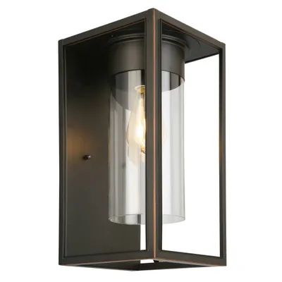 15 Walker Hill Outdoor Clear Glass Wall Light Oil Rubbed Bronze - EGLO: Transitional Sconce, ETL Listed, Aluminum Body