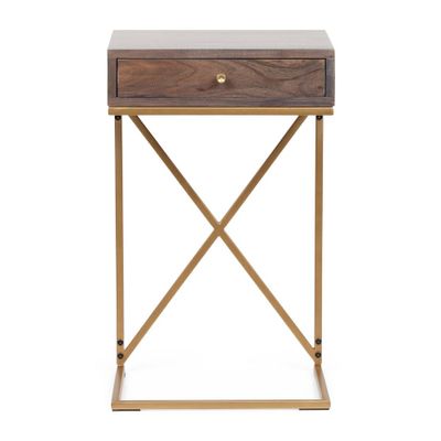 Bucyrus Rustic Glam Handcrafted Acacia Wood C Shaped Side Table Dark Brown/Gold - Christopher Knight Home