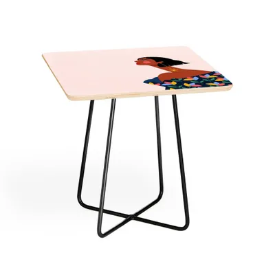 Deny Designs Maritza Lisa Always Looking Up Square Side Table Peach/Black: Stain-Resistant, Birch Top, Steel Frame