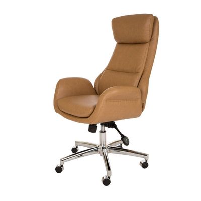 Mid-Century Modern Air Leatherette Adjustable Swivel High Back Office Chair Camel - Glitzhome