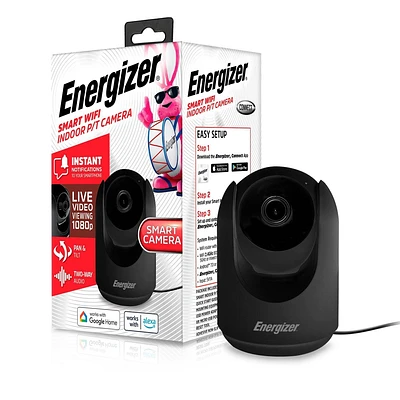 Energizer Smart 1080p Pan and Tilt Indoor Camera Black: Wireless Security, 2-Way Talk, Night Vision, App Controlled