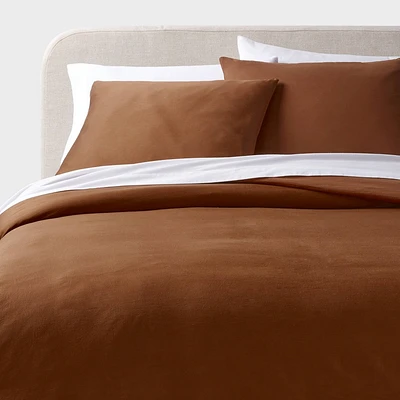 Full/Queen Washed Cotton Sateen Duvet Cover and Sham Set Light Brown - Threshold: 250 Thread Count, OEKO-TEX Certified