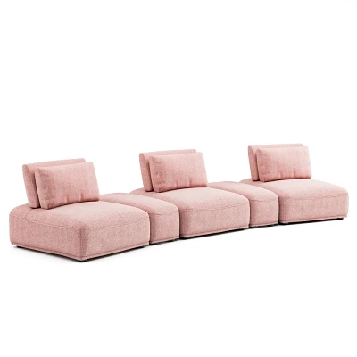 HOMES: Inside + Out 5pc Povoa 159 Modular Curved Sectional Sofa Modern Chenille with Extendable Backrest Pink