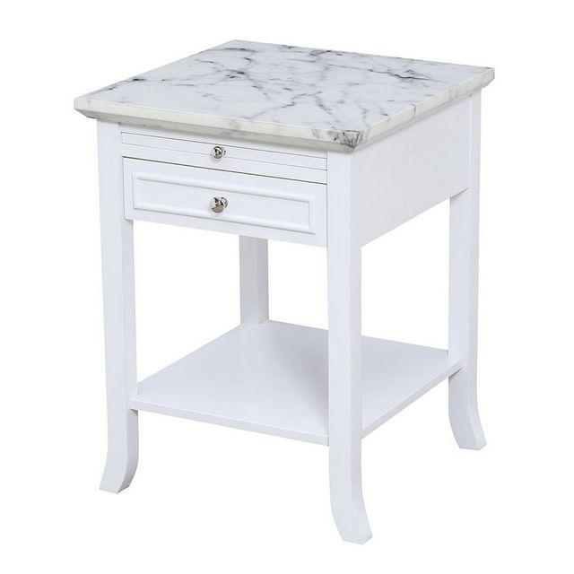 Breighton Home American Heritage Logan End Table with Drawer/Slide White Faux Marble/White