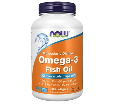 Omega-3 Fish Oil, Molecularly Distilled 200 Softgels Now